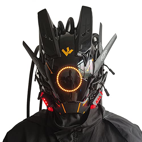 Image of KYEDAY Punk Mask Cosplay for Men, Round Light with Braids Mask Cosplay Halloween Fit Party Music Festival Accessories
