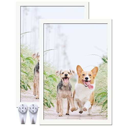 icariery 16x24 Picture Frame Set of 2 White Photo Frames High Transparent Wall Gallery Desktop Horizontal Vertical for Canvas Collage Photo Poster Certificate 16 x 24 inches