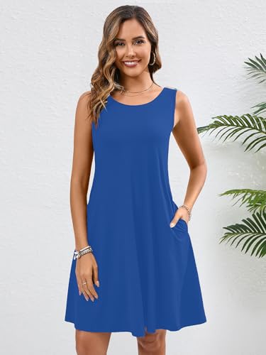 Image of Heymoments Women's Summer Dresses Sleeveless Casual Fashion Loose Swing Button Down Beach Dress with Pockets