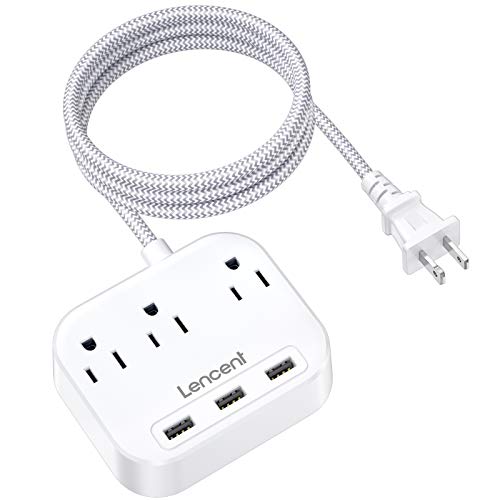 LENCENT 2 Prong Power Strip, 3 Prong to 2 Prong Outlet Adapter, 6.6ft Braided Extension Cord with Polarized Plug, 3 AC Outlets & 3 USB(5V 3.4A Max), Wall Mountable, Ideal for Non-Grounded Outlets