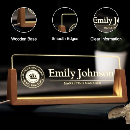 Image of Custom Name Plate for Desk, Personalized Light Up Acrylic Desk Name Plate, Personalized Office Gifts for Boss Coworkers Teacher, Employee Appreciation GIfts, Office Decor for Women Men