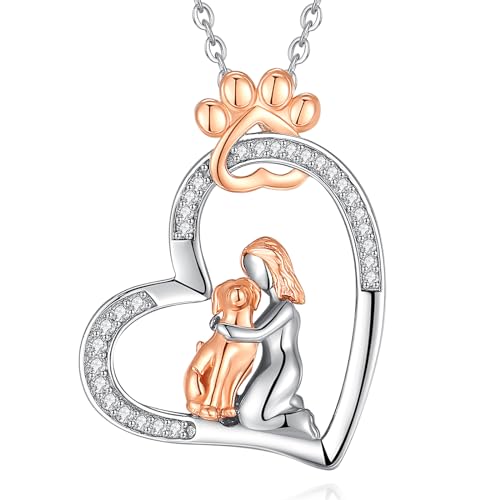 INFUSEU Sterling Silver Heart Dog Necklaces for Women Girls Pet Lover Gifts, 18