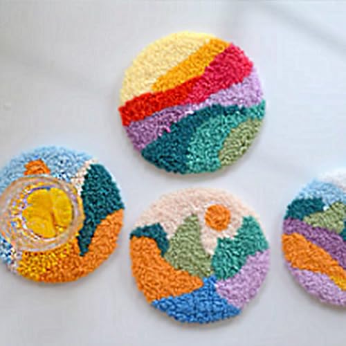 Image of Huacan Love Punch Needle Coaster Kit, 2PCS Punch Needle Embroidery Craft Kit (6 Round)