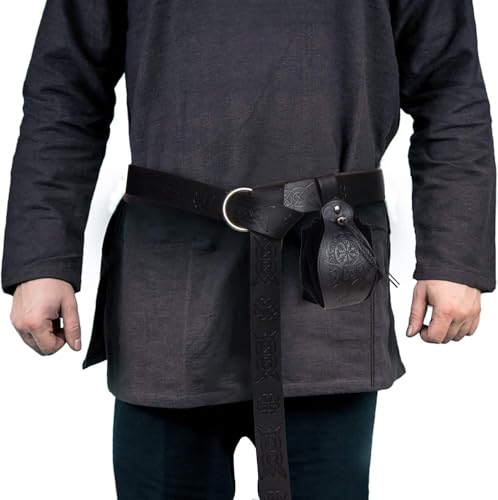 Image of Leather Belt Pouch Medieval Vintage Renaissance Viking LARP Cosplay Costumes Drawstring Coin Purse Phone Holder Waist Bag (Phoenix-Black)