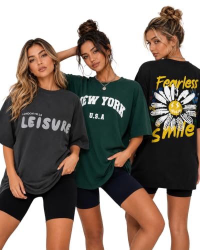 Image of London Hills Oversized Tshirt for Woman | t Shirt for Woman Oversized Fit Printed Round Neck | Tops for Woman's | Women t Shirt Loose Fit Drop Shoulder | t Shirts for Women | Western Tops