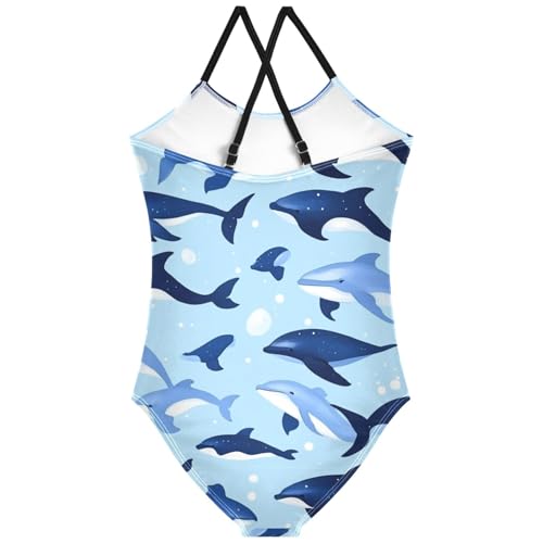Pigsaly Girls One Piece Swimsuits Blue Dolphin Killer Whales Kids Cross Back Swimwear Toddler Beach Sport Bathing Suit 3T2