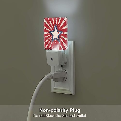 Image of American Stars Night Light Set of 2, USA Flag Auto Sensor LED Dusk-to-Dawn Nightlights, Plug-in Sensor Lamp for Bedroom Bathroom Kitchen Hallway Stairs Decorative
