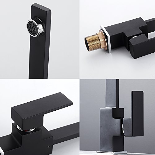 Littlegrasseu Küchenarmatur Quadratförmig mit hoher Auslauf Waschtischarmatur Mischbatterie Wasserhahn für Küche Waschtisch Messing (Schwarz) - Image 5