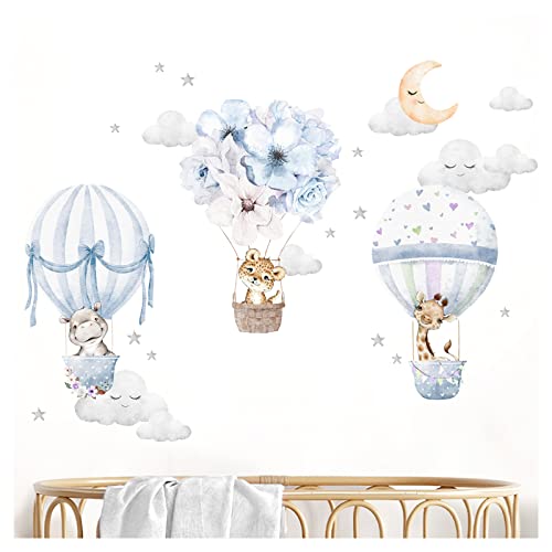 Little Deco DL657 Sticker mural pour chambre d'enfant Motif animaux montgolfières
