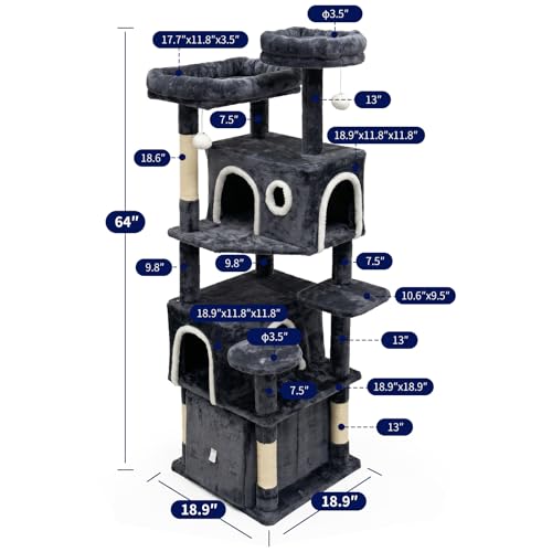Lona rascador para gatos grandes 64 pulgadas con 2 condos miniatura 4