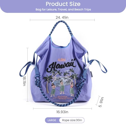 Image of Ball&Chain The Embroidery Ultimate Nylon Tote Bag for Women - Perfect for Live Shopping, Travel, Birthdays, and Beach. (Blue, Large)