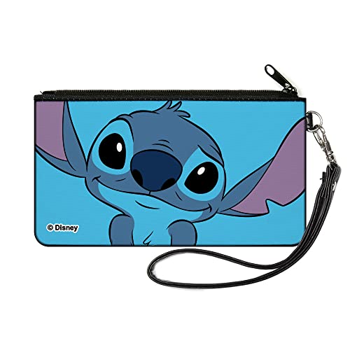 Buckle-Down Disney Wallet, Zip Pouch, Lilo and Stitch Stitch Sweet Smiling Pose Close Up Blues, Canvas