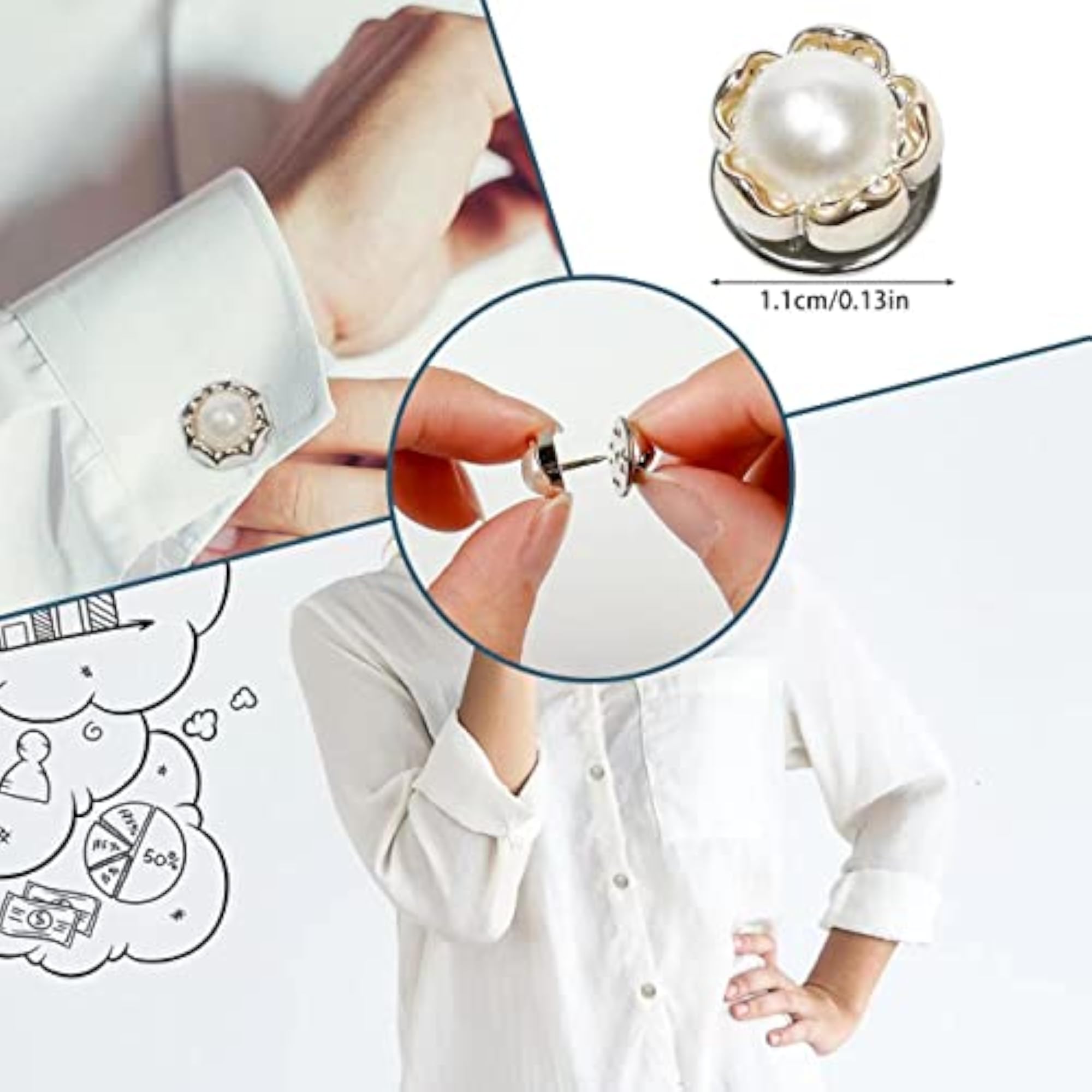 36pcs Pearl Brooch Pins with Faux Rhinestones, Decorative Clips
