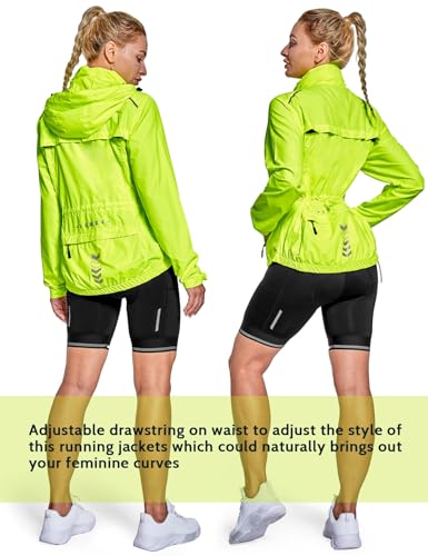 Fitst4 Sports Women'S Cycling Running Jackets Lightweight Windproof Bike Windbreaker Reflective With Hood Fluorescent Yellow Size 2Xl thumb #4