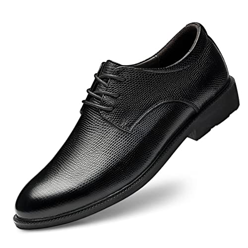 Dress Oxford Shoes for Men Lace Up Height Increasing Elevator Leather Derby Shoes 2.3 Inches Taller Slip Resistant Rubber Sole Low Top Block Heel(Black Embossing,10 M US)