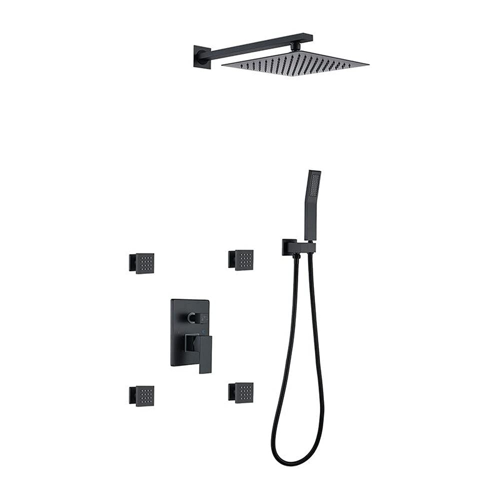 OZBMA Shower Set Concealed Modern Design System Advanced Air Injection Technology Bathroom Kit with 25 * cm Overhead and Hand Black