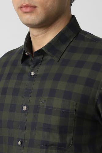 Image of Peter England Men's Checkered Cotton Shirt | Smart Casual | Full Sleeves Slim Fit