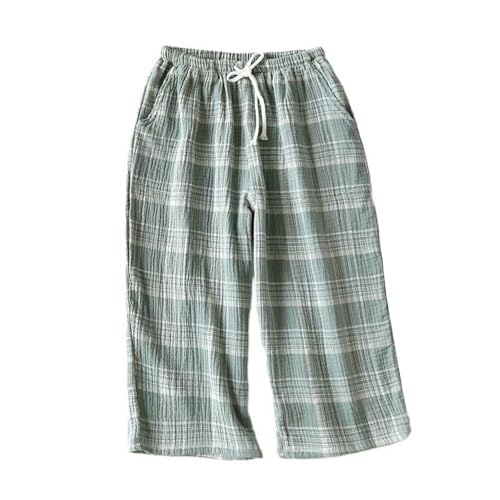 Men's Capri Pajama Pants Thin Cotton Pj Bottoms Plaid Printed Cool Cozy Home Sleep Lounge Pocket4