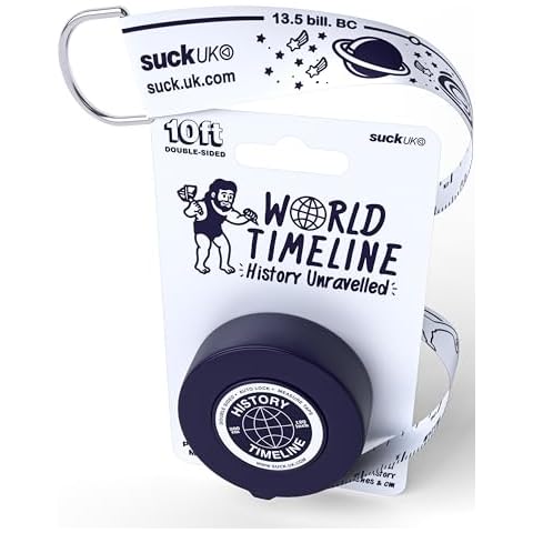 Suck UK World History Measuring Tape | Soft Tape Measure with Historical Facts | Double Sided & Auto Locking Cover