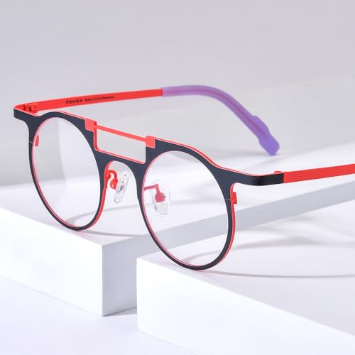 Image of FONEX Colorful Pure Titanium Glasses Frame Women Retro Round Eyeglasses F85782