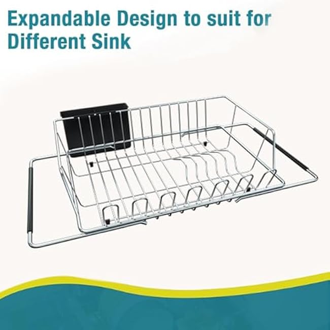 Dish Drying Rack, Expandable Stainless Steel Drainers for Kitchen Counter, Over The Racks with Utensil Holder£¬ Silver
