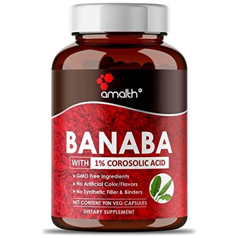 AMALTH Banaba Leaf Extract 1% Corosolic Acid 500 mg | 90 Veg Capsules Vegan | Non GMO (Packaging May Vary) Cover