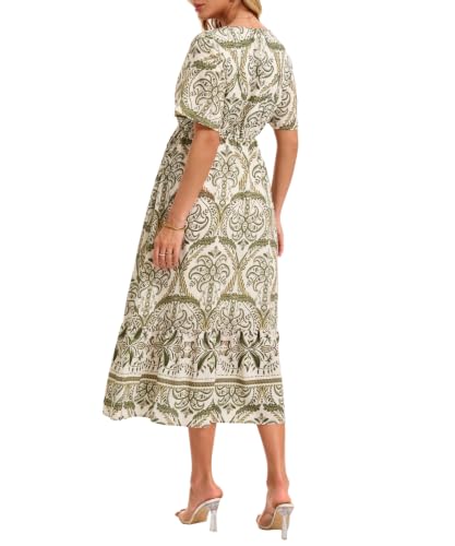 Image of Women's Summer Short Sleeve Maxi Floral Flowy Dresses with Pockets