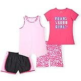 Cheetah Girls 4 Piece Set - Tank Top, Tee Shirt and 2 Pairs of Shorts, Red/Pink, XL(14/16)