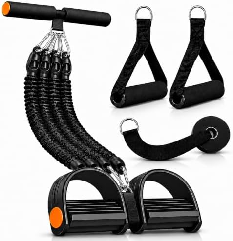 FUNFLEX Widerstandsband Set 45kg Sit-Up Trainingsgerät mit Gummigriffen, Fußpedal und Türanker - Fitness Expander für Zuhause, Home Gym, Muskeltraining, Krafttraining, Resistance B