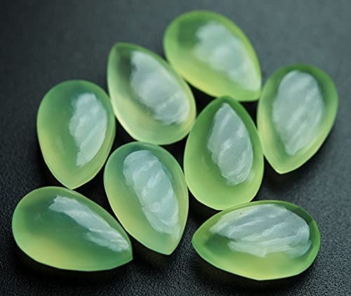 LKBEADS 5 Matched Pair,Flat On One Side,PREHNITE Chalcedony Faceted Pear Shape 16x10mm