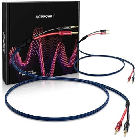 UCINNOVATE Speaker Wires with Banana Plugs, 2X 3m OFC Bi-Wired Speaker Cable with Gold Plated Banana Plug, Solid HiFi 13 AWG Speaker Cable with Pre-Soldering Dual Screw Type Banana Tips for Amp Audio Cover