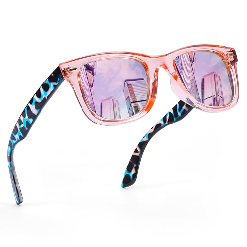 FancyPink Retro Mirrored Polarized Sunglasses for Women|Lightweight Trendy Sunglasses w UV400 Protection