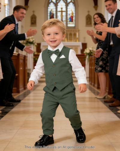 Image of SANGTREE Boy Suit Cotton Linen Tuxedo Clothes Set Baby Formal Outfit 3M-9Y