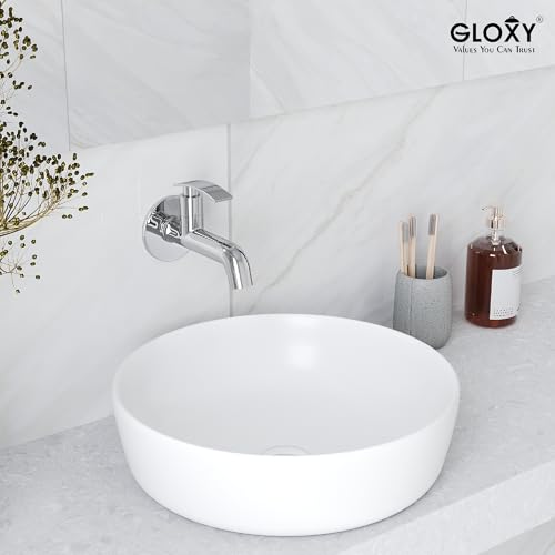 Image of Gloxy Premium Long Body Bib Cock Tap with Chrome Finished Delight Lever with Wall Flange for Gardens, Wash Basin Tap, Bathroom Tap, Kitchen Sink Tap & Wash Areas