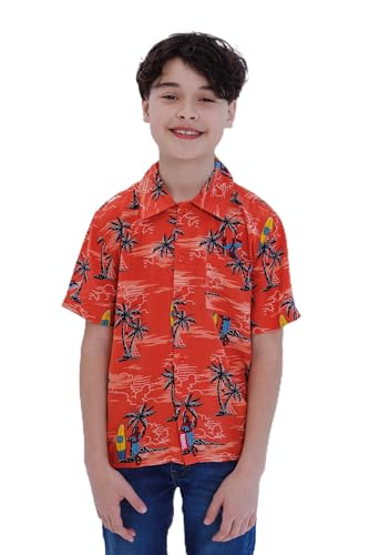 Image of Marvel Spider-Man Hawaiian Big Boys Matching Family Hawaiian Button Down Shirt Red /Boys 14-16