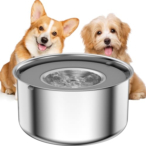 Oiwliur Dog Water Bowl, 3.8L/128oz Large Capacity Stainless Steel Pet Water Bowl with Floating Disk, No-Spill Slow Water Feeder Suitable for Vehicle Carried Travel Water Bowl for Dogs and Cats.
