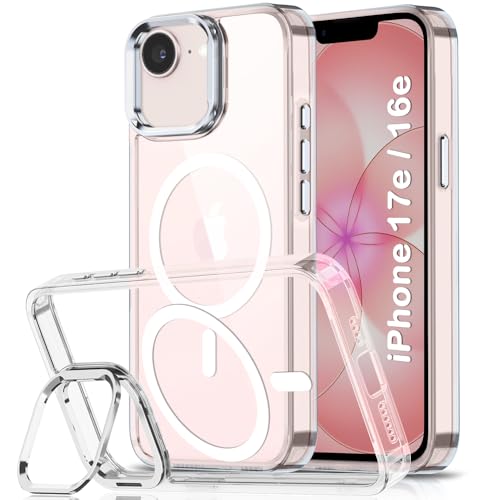 Image of TheGiftKart for iPhone 16e / iPhone 17e Case, Crystal Clear Hard Back Cover Compatible with MagSafe, Built-in Stand, Hybrid Shockproof Back Cover Case (PC & TPU, Transparent Clear)