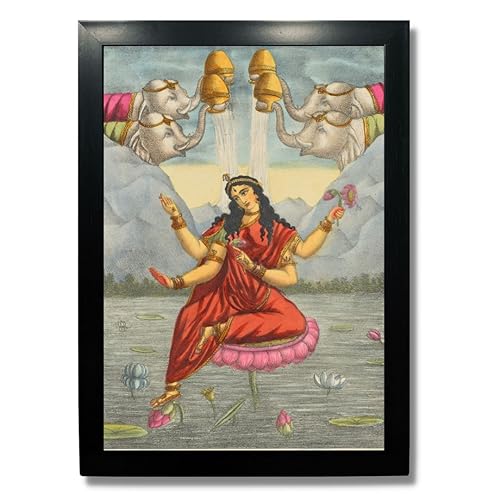 Image of Kagaz Kala - Vintage Art Prints - Hindu God Photos with Frames For Pooja Room Bedroom Living Room Decor Gifts Framed (Goddess Kamalatmika)