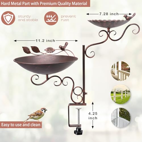 image for MUMTOP Deck Mounted Bird Baths for Outdoors, Metal Bird Baths Bowl wit