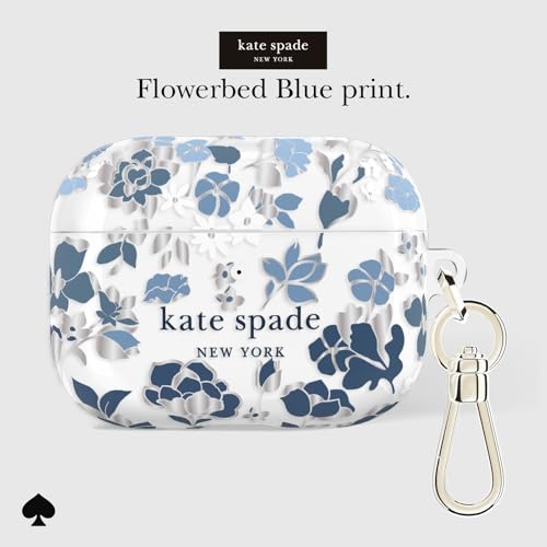 Image of kate spade new york AirPods Pro 3 Protective Case with Keychain Ring Clip - Flowerbed Blue, Compatible with AirPods Pro 3rd Generation