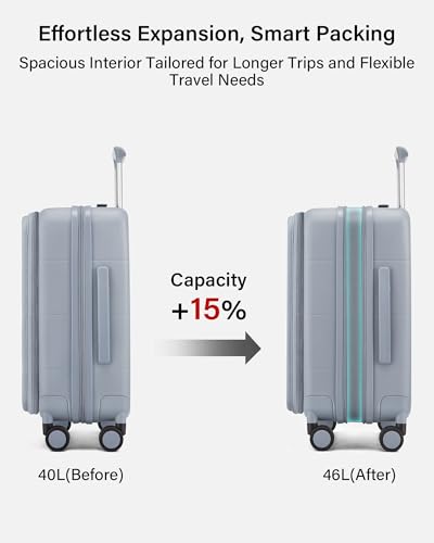 Image of Hanke Hardside Expandable Carry On Luggage, 20 Inch Top Opening Trunk Luggages with Spinner Wheels, All-PC Hard Shell Carry-On Suitcase, Lightweight & TSA Airline Approved (Grey, 46L)