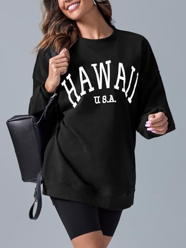 Image of Langwyqu Women's Oversized Sweatshirt Los Angeles California Crewneck Long Sleeve Casual Loose Pullover Tops