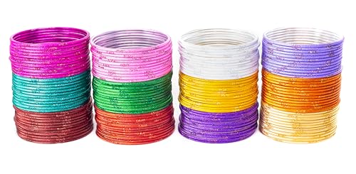 Image of Swara Creations Metal Bangle /Churi Set, in Multicolor large /extra large, Bangles set for Women /Girls with Zari and Cutting Design(144Pcs)
