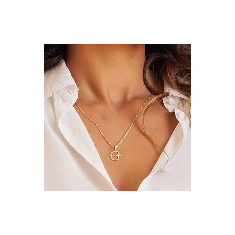 FANCIME Yellow Gold Plated Sterling Silver Created Fire Opal Moon & Star Necklace October Birthstone Statement Fine Jewelry for Women 16+2 inch Extender - Image 6