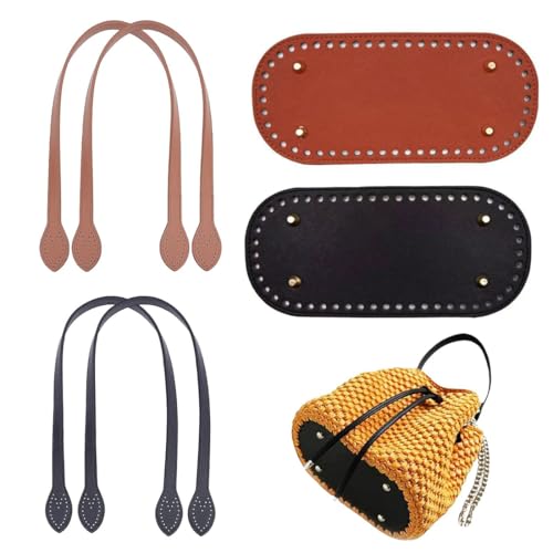 EIYVPRA Pack of 6 Bag Base for Crocheting, Crocheted Bag Bottom, PU Leather Base Bag, Crochet with Holes, Bag Shaper Bottom, and Bag Handle for Crochet Bags, DIY Handbag Bags, Knitted Bag