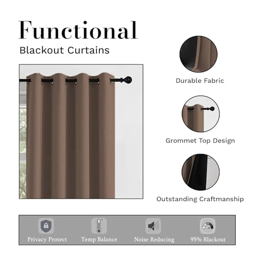 Image of LINENWALAS Door Curtains 7.5 Feet Set of 2 - Thermal Insulation 100% True Blackout Curtains, Black Backing & Fade Resistant Drapes for Living Room, Bedroom (Light Brown)