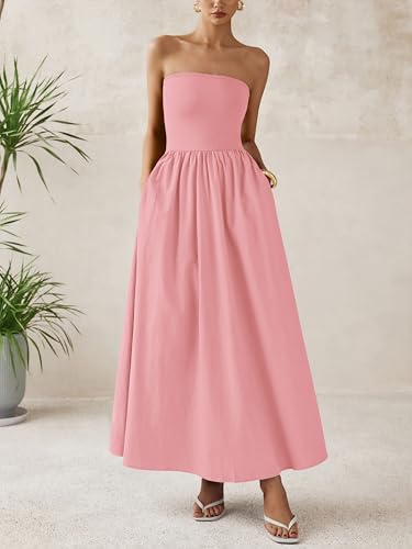 Image of PRETTYGARDEN Women 2026 Summer Elegant Strapless Maxi Dress Tube Top Dress A Line Flowy Long Wedding Party Cocktail Dresses