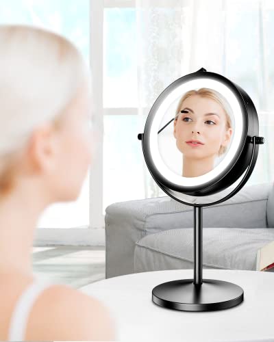 Benbilry Lighted Makeup Mirror, 1X/10X Magnifying Double Sided Led Vanity Mirror With Lights And Magnification, Battery Operated 360° Swivel 7” Cordless Shaving Mirror For Bathroom Bedroom Black #TOP5