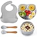 NEWSTYLE Vajilla Bebe, 5 Piezas Juego Vajilla Bebe Silicona con Ventosa Plato Cuenco y Cuchara Tenedor Babero Set, Aprendizaje Vajilla para Infantil Niños Impermeable Plato Aprendizaje Cubiertos