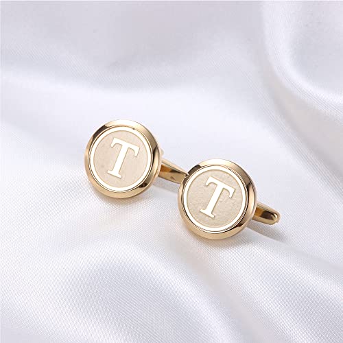 Image of LOYALLOOK Initial Gold Cufflinks for Men Gold Cuff Links Personalized Copper CuffLinks Letter Cufflinks Gift for Groom Husband Father